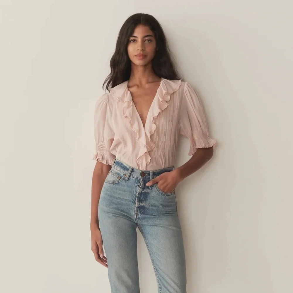 Doen Henri Pink Ruffle Blouse - Size Large - Picture 8 of 9